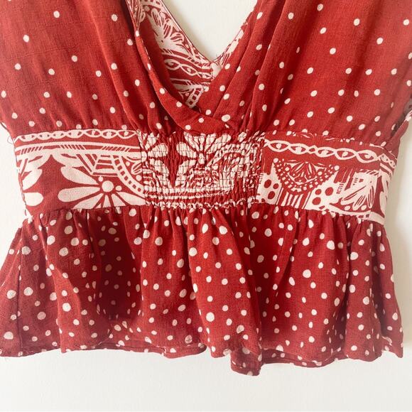 Free People Babylon River Red Clay Deep V Peplum Top XS - Picture 6 of 9